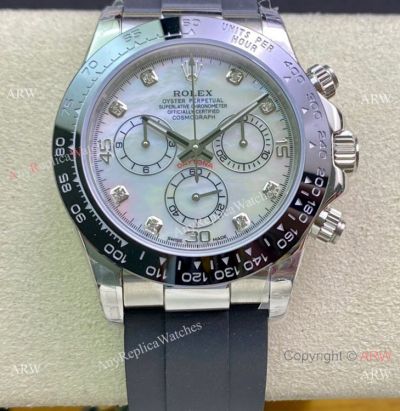 Swiss Grade Rolex Daytona 7750 Watch White MOP Dial Oysterflex Rubber